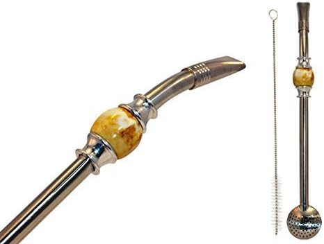 Easy Clean Yerba Mate Bombilla for Gourd Drinking Straw with Cleaning Brush and Removable Filter Head (Yellow) by Yerba Supply