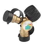 KIBOW Propane Y-Splitter Tee Adapter with Gauge-100% Solid Brass-Work with BBQ Grills, Camping Stoves, Gas Burners, Propane Appliances