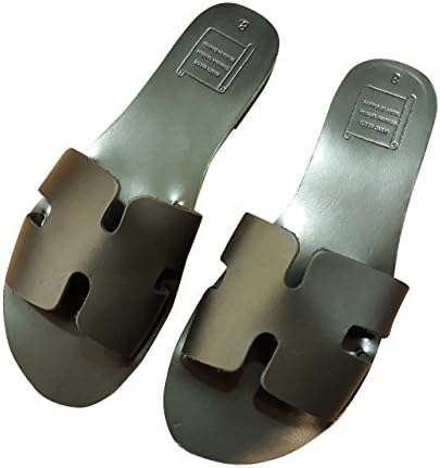 Ancient Greek Style Leather H Sandals Roman Handmade Womens Slide Shoes Gladiator Spartan Summer Black Colour Slip-On Flat Heel Fashion Girls Flip Flops Greece