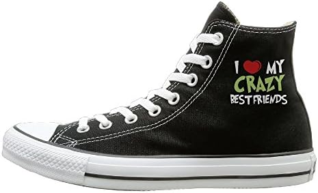 Black I Love My Crazy Best Friends Canvas Shoes For Men Women High Top Canvas Sneakers 39