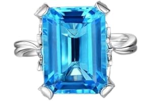 Women's Platinum Plated Emerald Cut Big Blue Cubic Zirconia Halo Rings Wedding RJ292