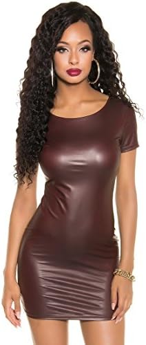 Long sleeve mini dress, backless or 2-way zip dress, black/bordeaux colour, leather optic, by Koucla Wetlook Clubwear