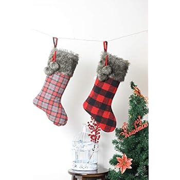 CSH Christmas Stockings,Christmas Tree Decorations,2 Pcs 21 inches Buffalo Plaid Christmas Stockings with Gray Plush Trim,Personalized Stocking Decorations for Xmas Party Decorations,Gifts Christmas.