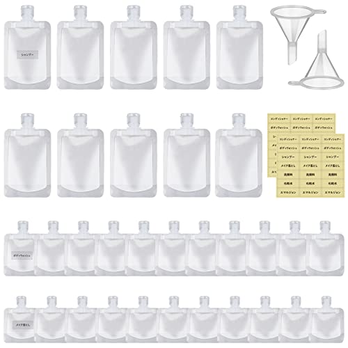 Y-Step トラベルボトル セット 詰め替えボトル 旅行 トラベルセット トラベル 容器 32個セット 【漏斗入れ、日本語のラベルシール付き】30ml*11/50ml*11/100ml*10 シャンプーボトル 小分け 透明 省スペース 漏れ防止