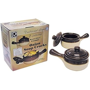 R&M International 7630 Traditional Style Ceramic 15-Ounce French Onion Soup Crocks, Set of 2