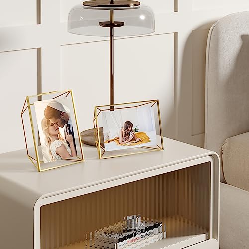 MEBRUDY 5x7 Gold Picture Frame, Floating Frame for 5x7 or 4x6 Photos, Metal Photo Frames for
