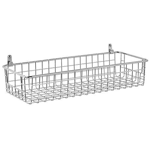 mDesign Wallmount Metal Storage Basket Tray with Handles Decorative
