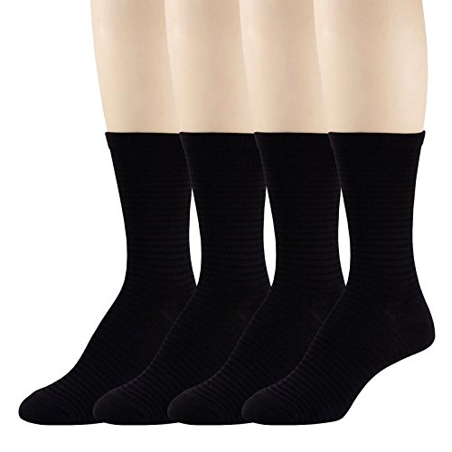 Women's Dress Crew Socks 4 Pack Black on Black Striped Lightweight