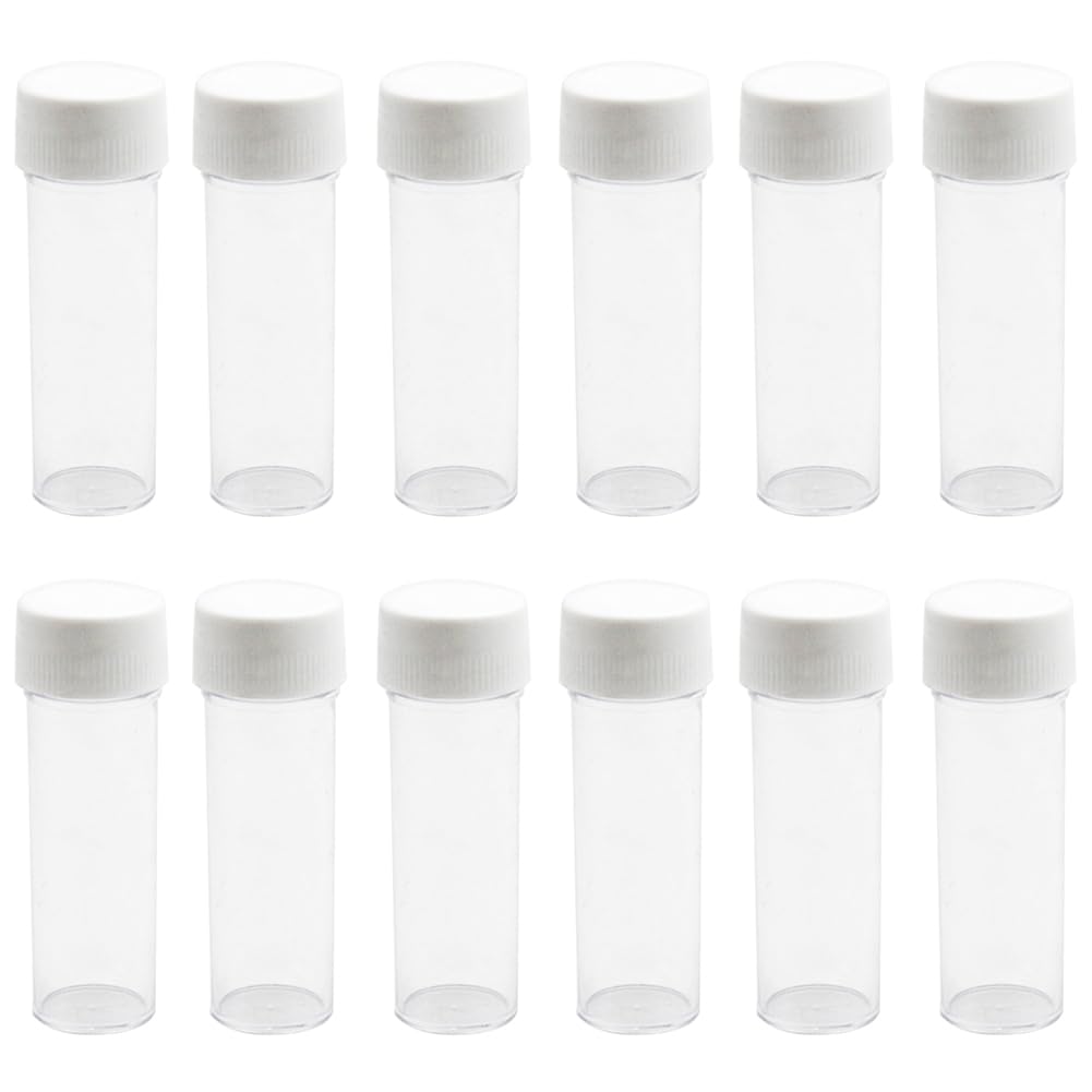25ml Plastic Containers Test Tubes Vials Sample Container with Screw Cap (Pack of 12)