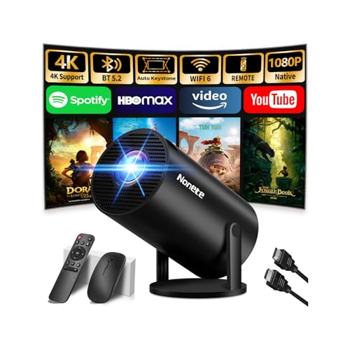 1080P FHD Projector [2026 Upgraded] Mini Portable Projector 4K with WiFi 6 BT 5.2 Video Projector Supports 270° Rotary Projector Car Keystone TV Stick/USB/HDMI/PC with HDMI Cable & Mouse, Black