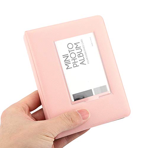POCREATION Photo Album, 16 Pages Large Capacity 64 Pockets 3 Inch Mini Photo Album Available on Both Sides for 7s/8/25/50s/90 Artwork or Postcards Case Storage(Pink)