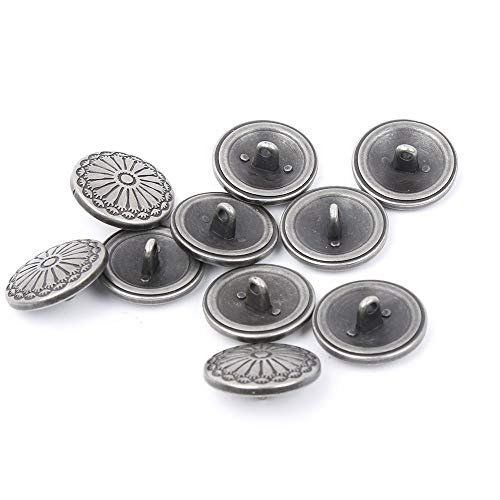 NUOMI 50 Pcs Antique Metal Shank Buttons, Vintage Shank Buttons for Crafts Projects, Coat, Jackets, Flower Pattern Engraved Metal Sewing Buttons 23mm