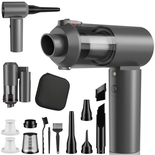 Car Vacuum Portable Cordless with 16000PA Ultra Suction 4-in-1 Foldable ​Air Duster & Brushless Motor Rechargeable Handheld Vacuum for Pet Hair, Car Seats, Home & Office Cleaning