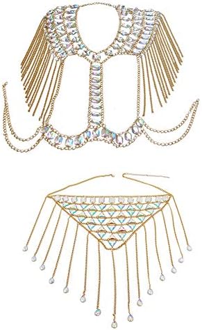 Recoproqfje 2Pcs/Set Fashion Multilayer Rhinestone Chain Tassel Body Chain Jewelry Decor