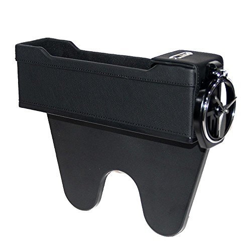 KOBWA Console Side Pocket with Coin & Cup Holder, Car Seat Organizer Caddy Slit Gap Filler PU Leather (Black, Right Side)