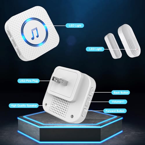 SanJie Door Sensor Chime for Door Opens, Door Entry Chime for Business/Home/Office/Store,500 FT Range,26 Chimes 5 Adjustable Volume Door Ringer Alert Alarm 1 Receiver +1 Sensor