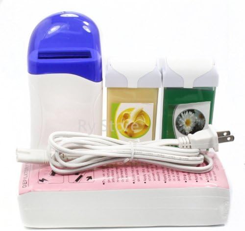 New 4 in 1 Roll on Refillable Depilatory Hot Wax Heater Waxing Hair Removal Cartridge Kit Warmer Salon Tools Machine with 100 PCS Paper Strip , Azulene Banana Taste 100g Wax Roller, 110v Us Plug by RY