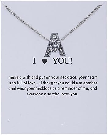 Amazon Com Ys Postcard Jewelry A Z Mosaic Diamond Alphabet Pendant 50 Cm Long Necklace Silver Chain A Gift To A Lover Jewelry