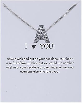 Amazon Com Ys Postcard Jewelry A Z Mosaic Diamond Alphabet Pendant 50 Cm Long Necklace Silver Chain A Gift To A Lover Jewelry