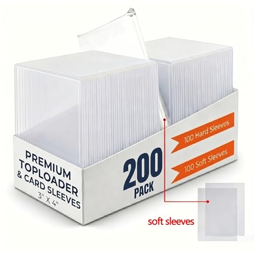 200 Card Sleeves Toploads for Cards, 3" x 4" Double-Sided Film Clear PVC Hard Card Sleeves, Anti-Scratch Card Holders for TCG/Sports/Baseball/Football Cards (100 Hard Sleeve + 100 Soft Sleeve)