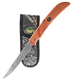 Outdoor Edge Field Bone Fish Fillet & Game Deboning Folding 5" Blade Knife, Blaze Orange Non-Slip Rubberized TPR Handle, Nylon Sheath, Pocket Clip (FBB-2)