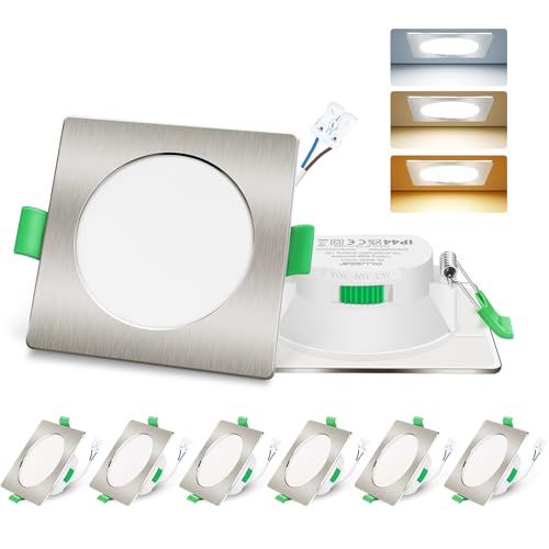 ALUSSO LED Einbaustrahler 230V Deckenspots flach Dimmbar 7W Ultra Slim Spots IP44 Deckenstrahler Einbauleuchten für Badezimmer Küche, 3000K/4000K/6500