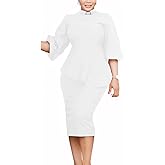 Church Clergy Dress for Women 3/4 Sleeve Irregular Ruffle Pencil Dress with Tab Collar