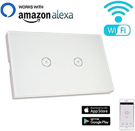 Smart WiFi Light Switch Compatible with Alexa Echo, BOSCHENG Touch Wall Switch Panel 110-240V, Remote Control Your Devices with Smart Phone from Anywhere (2 Switches on 1 Gang)