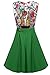 ACEVOG Women Classy 1950s Vintage Rockabilly Swing Floral Print Party Cocktail Dress, Green, Small
