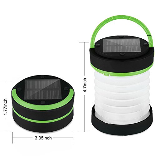 Solar Powered Portable LED Camping Lantern, Collapsible USB Rechargeable Flashlight and Emergency Phone Charging, Camping Lighting for Outdoor Night Hiking, Camping Tent, Hunting, Hurricane.(Green)