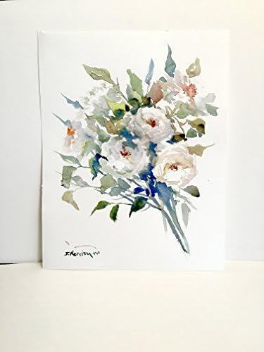 White Roses Original watercolor painting, White roses wall art
