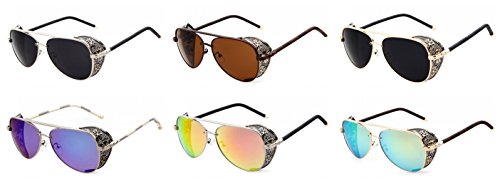 Unisex STY1506 Cross Detail Side Shield Metal Aviator 52mm Sunglasses