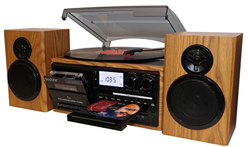 Boytone-BT-28SPW-Bluetooth-Classic-Style-Record-Player-Turntable-with-AMFM-Radio-CD-Cassette-Player-2-Separate-Stereo-Speakers-Record-from-Vinyl-Radio-and-Cassette-to-MP3-SD-slot-USB-AUX