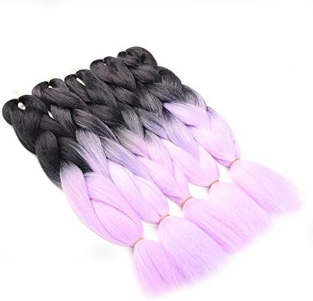 WIGENIUS 5 Pieces Jumbo Braid Synthetic Hair 24 Inches 100g Kanekalon Hair Braiding Extensions (5PCS, Black/Light Purple)