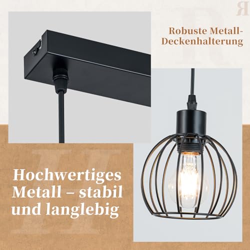 ZMH Vintage Hanging Lamp Wood 4 Bulbs - Pendant Light Dining Table in Industrial Design Black Retro Pendant Light Dining Table Lamp Height Adjustable for Dining Room Kitchen Living Room Bar (Light