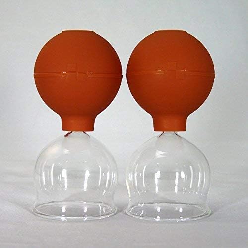Suction Glasses Cupping Glass 2 Pcs in Set 55mm with Dispensing Bulb for Fireless Cupping