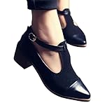 Susanny Women's Vintage Cute T-strap Low Heel Pointed Toe Oxfords Pump Shoes with Buckle