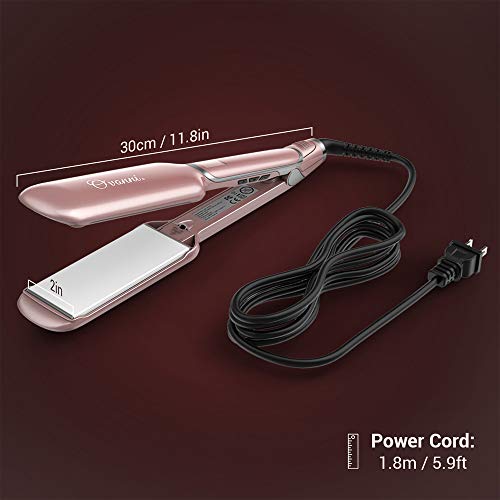 Ovonni Infrared Ionic Hair Straightener, Dual Voltage 2 inch Wide Plate Ceramic Tourmaline Flat Iron, Professional LCD Digital Display Auto Shut Off Straightener Iron for Restoring Damaged Hair (Gold)
