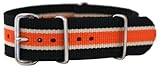20mm Striped Black / Tan / Orange Nylon Nato Ballistic Military Watch Band Strap G-10