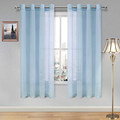 DWCN Sky Blue Faux Linen Sheer Curtains - Grommet Voile Window Curtain Drapes for Bedroom Living Room 52 x 63 inch Length, Set of 2 — image 1