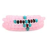 KISSPAT Natural Gemstone Bead Wrap Bracelet Crystal Chakra Stone Bracelet For Women (Rose Quartz)