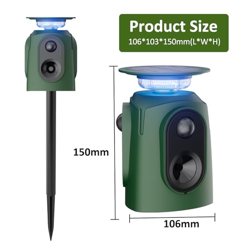 Cat Repeller Ultrasonic Solar Animal Repellent, 360° Marten Deterrent with LED Light, Cat Repellent, Marten Repellent, Garden, IP65 Waterproof, 5 Modes, Raccoon Repellent for Cats, Dogs, Martens, Mice