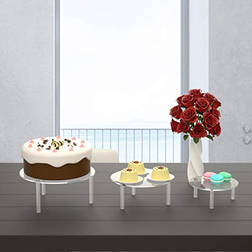RonXer 3 Set Round Clear Acrylic Retail Display Risers Stand for Cupcake Dessert Cake Pizza Appetizers Pastries Bakery(Diameter 8,10,12)