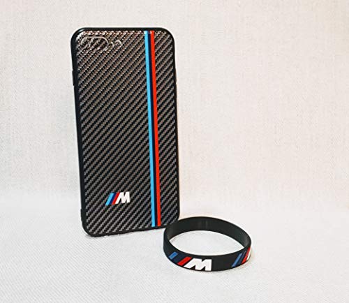 Carbon Fiber Case iPhone 7,8,7+,8+,X,XR,XS BMW M Logo Free Bracelet Stylish (Free M Black Bracelet, iPhone X)
