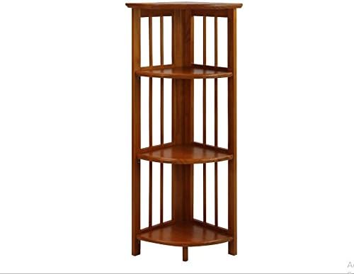 4 Tier Corner Folding Bookcase Open Back Made with Solid Wood in Honey Oak Finish 11.5W x 11.5D x 38H in.