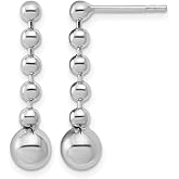 Sterling Silver RH-Plated Polished Beaded Post Dangle Earrings