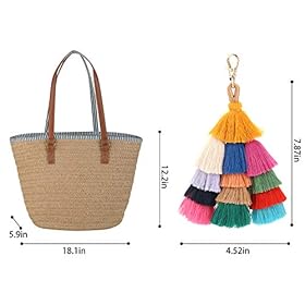 COOFIT Straw Bags Beach Bags Pompom Shoulder Bags Straw Purse Summer Woven Bags Tassel Bags 41AYVbnvGpL