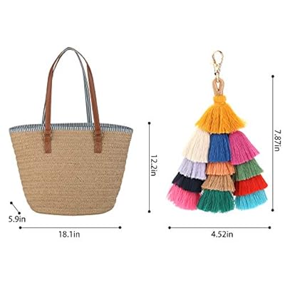 COOFIT Straw Bags Beach Bags Pompom Shoulder Bags Straw Purse Summer Woven Bags Tassel Bags 41AYVbnvGpL