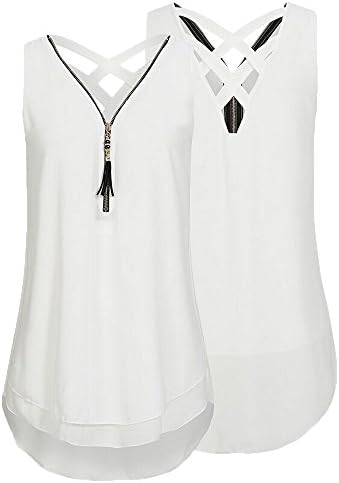 UOKNICE Women Hollow Out Flowers Chiffon Hem Layed Zipper V-NEC Backless Tank Top Mint Green