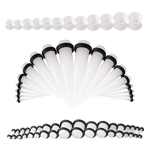 WBRWP 48pcs Ear Stretching Kit Set : Acrylic Taper and Plugs with Double O-Ring & Soft Silicone Tunnels Ear Expander Gauges Stretcher Body Piercing Jewelry 14g-00g (Glow in Dark)